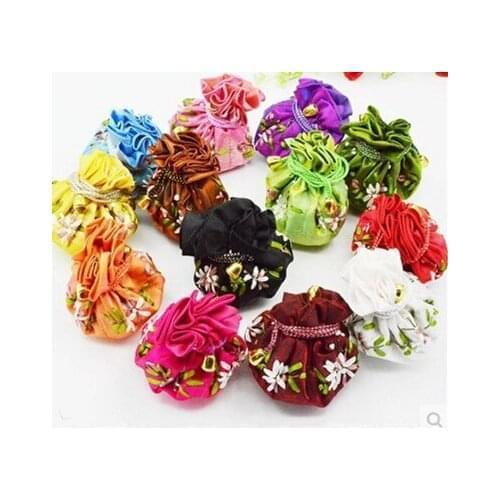 Handmade Ribbon Embroidery Small 8 grid bag Chinese Silk Jewelry Bags Pouch Portable Cosmetic Travel Drawstring Bag 50pcs/lot