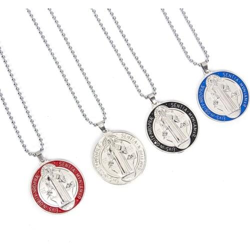 San Benito Medal enamel Cross Jesus Pendant Stainless Steel Saint Benedict Link Chain Necklaces for Women Men Religious Jewelry