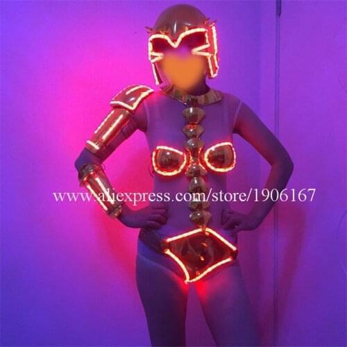 Led Luminous Sexy Lady DS Costume Clothing Light Up Growing Led DJ Evening Dress With Helmet Suit Women Dance Wear