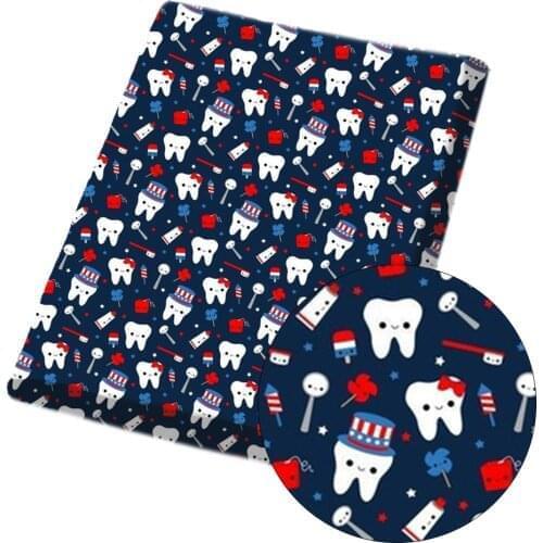 IBOWS Polyester Cotton Fabric Dental Care Theme Printed Cloth Fabric For Patches Dress Home Textile Handmade DIY 45*145cm/pc