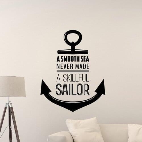 Anchor Wall Decal Quote A Smooth Sea Never Made A Skilled Sailor Wall Sticker Sign Vinyl Mural Kids Room Playroom Decor X462