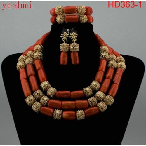 Nigerian Coral Jewelry Sets Coral Beads Necklace Set Nigerian African Wedding Beads Jewelry Sets Free Shipping HD363-1