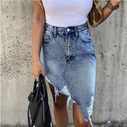 Brand New Woman Trendy Retro Washed Irregular Denim Skirt Female Summer High Waist Denim Skirts