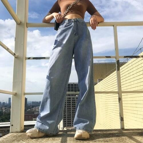 Women Jeans 2021 Summer Streetwear High Waist Denim Wide Leg Trousers Leisure Loose Vintage Blue Lady Long Pants