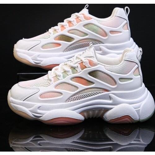 2021 Fashion Colorful Rainbow Platform Sneakers Women Summer Comfortable White Flats Shoes For Women Casual Mesh Footwear Ladies