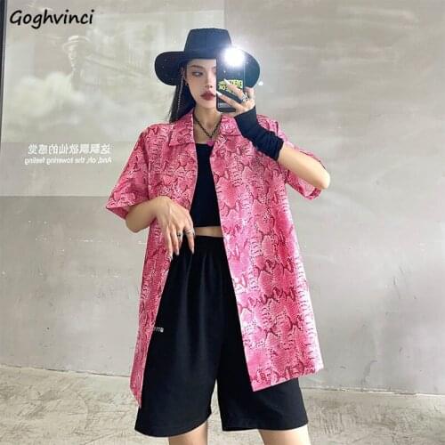 Shirts Women Harajuku Pink Leopard Loose Bf Short Sleeve Korean Style Summer Tops Streetwear Leisure Gothic Punk Teen Girls Chic