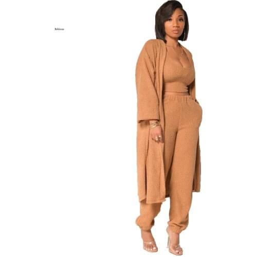 Women Three Pieces Set Fall Winter Fitness Outfits Cloak + Tank + Pants Suits Overalls Active Fleece Tracksuit