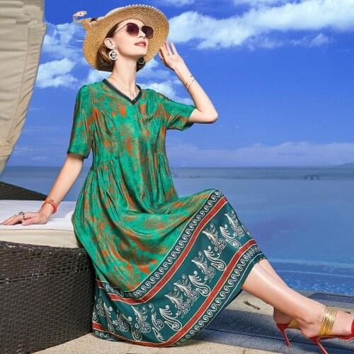 ZUOMAN Women Floral Silk Beach Midi Dress 2021 Summer spring Vintage 4XL Plus Size Print Dress Elegant Bodycon Party Vestidos