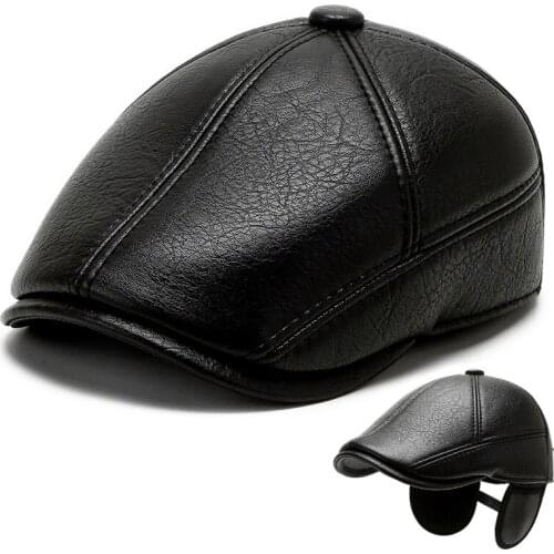 Winter Hat for Old Man PU Outdoor Cold and Warm Ear Protection Visor Cap Plus Velvet Waterproof Middle-aged and Elderly Cap