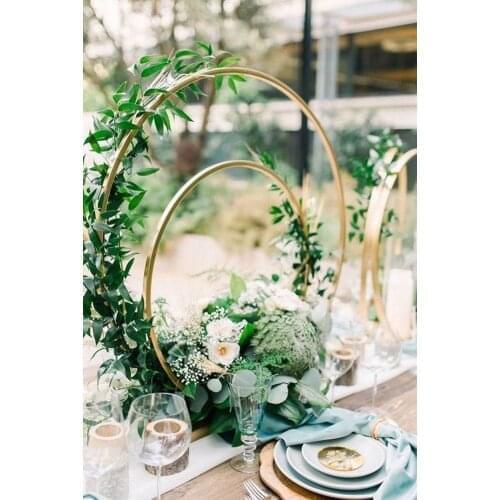 Gold 40&60cm double hoop metal tall centerpiece geometric stand vase