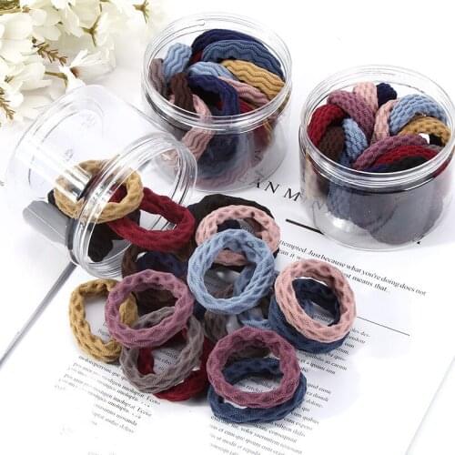 1 Box = 20 Pcs Thick High-elastic Jacquard Seamless Durable Head Rope Cute Women Hair Rope Elastic Band Hair Ring
