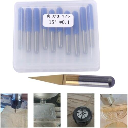LETAOSK 10pcs Titanium Coated Carbide PCB Engraving CNC Bit Router Tool 15 Degrees 0.1mm