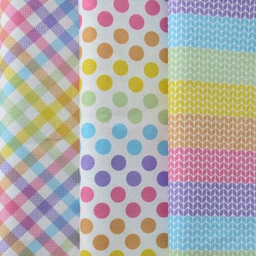 100% Cotton Fabrics Geometry Bright Colorful Check Dot Wheat Ears For DIY Fashion Apparel Dress Shirt Blouse Quilt Decor Craft