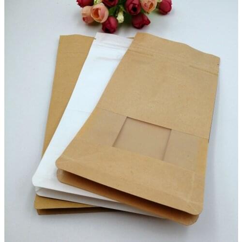 18x28x8cm 50pcs White/Brown Kraft Paper Bag For Gifts Christmas Food Tea Candy Zip Lock Kraft Paper Bag With Window Stand Pouch