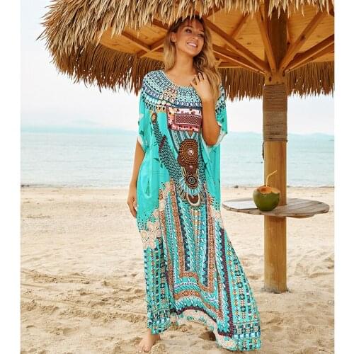 2021 Cotton Beach Dress Women Cover ups Print Beach Cover up Saida de Banho Para Praia Sarong Robe de Plage cover up Tunic