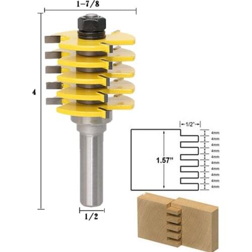 5 Blade 3 Flute 1/2" Shank Box Joint Router Bit Woodworking Chisel Cutter Wood Milling Cutter Tools