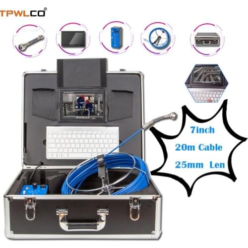 7inch 1000TVL Monitor Video Pipe Drain Sewer Endoscope Camera DVR Recording Inspection Industrial Camera 20m Cable 25mm