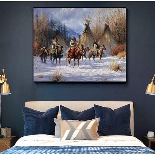 Native Indian Landscape Abstract Oil Painting on Canvas Posters and Prints Cuadros Scandinavian Wall Art Picture for living room