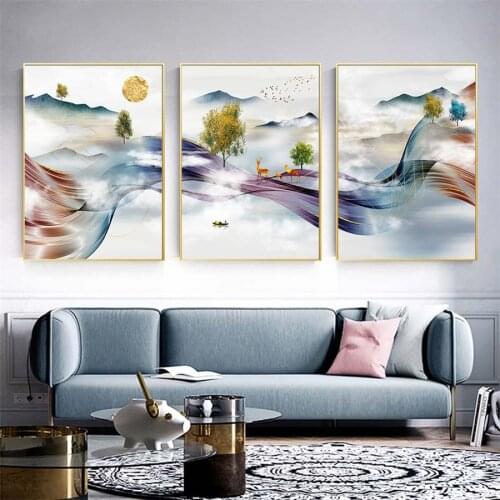 Abstract Golden Deer Butterfly Canvas Painting Modern Golden Tree Picture Luxury Poster Print for Living Room Japanese Wall Art