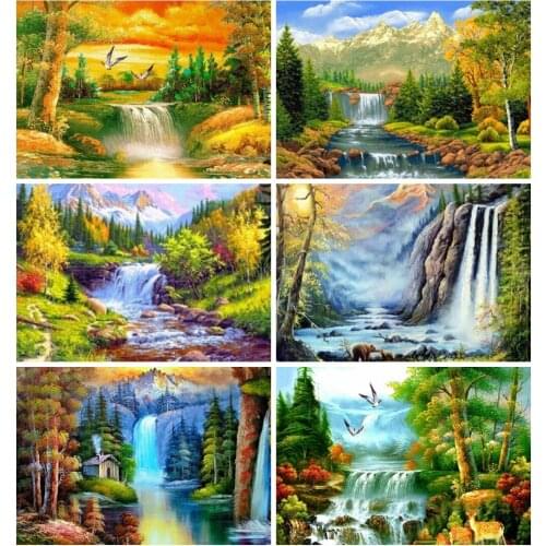 EverShine DIY 5D Diamond Painting Waterfall Cross Stitch Diamond Mosaic Spring Scenery Pictur Rinestones Handmade Home Decor