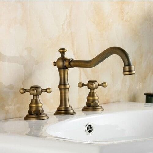 Antique three piece faucet hot and cold mixed water basin three hole faucet bathtub faucet