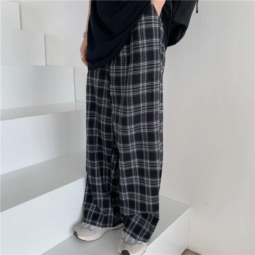 Plaid Pants Women Casual Chic Oversize 3XL Loose Wide Leg Trousers Ins Retro Teens Harajuku Hip-hop All-match Unisex Streetwear