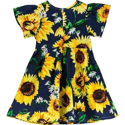 Children Baby Girls Dress 1-12Y Summer Sunflower Cotton Girls Dress Pure Cotton Short Sleeve Princess Dresses