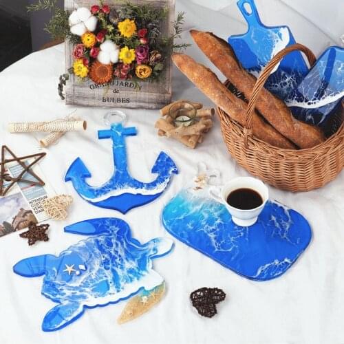 DIY Epoxy Resin Molds Coaster Marine Series Anchor Sea Turtle Large Tray Silicone Mold for Resin Art handmade Table Decorative