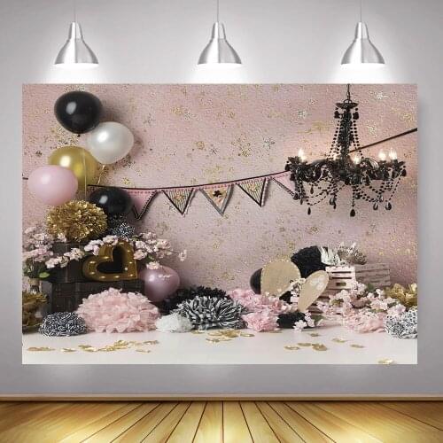 Newborn Baby Portrait Backdrop Photo Shoot Balloons Flowers Pink Wall Kids Birthday Party Background Photocall Decoration