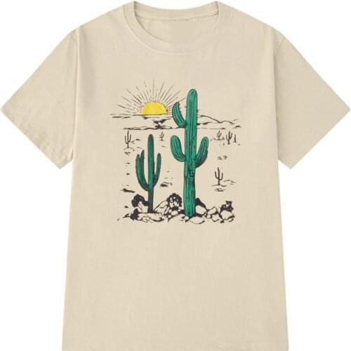 Desert Cactus Sun Graphic Tee 70s Vintage Western Style Cowgirl Outdoor Travel T Shirt Aesthetic Casual Funny Women Ladies Tops