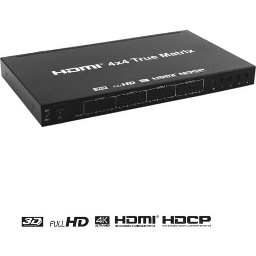 HDMI 4x4 True Matrix HDMI Switch Switcher 4 in 4 Out V1.4 4Kx2K 3D EDID with Remote and power adapter for DVD TV