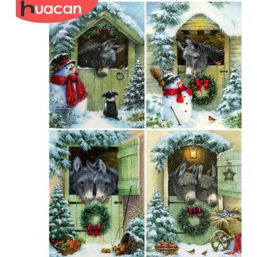 HUACAN DIY Diamond Painting Animal Full Square Drill Diamond Embroidery Donkey Snow Cross Stitch Decoration Home