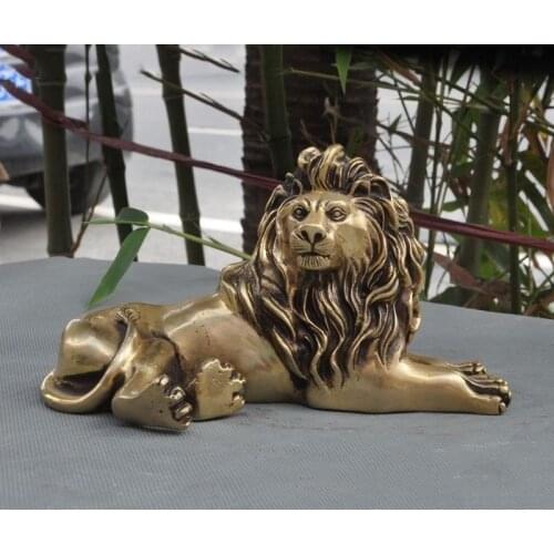 Chinese Feng Shui Brass Ferocious Hui Feng Lion King Animal Statue home decoration