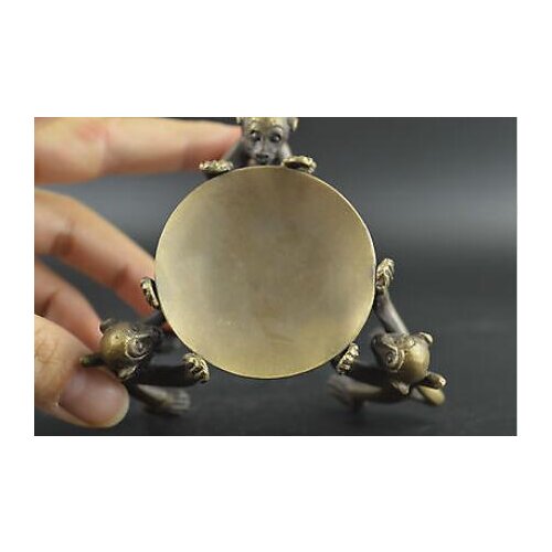 Chinese Fine Copper Carve 3 Lovely Lifelike Monkey Lucky Usable Candlestick