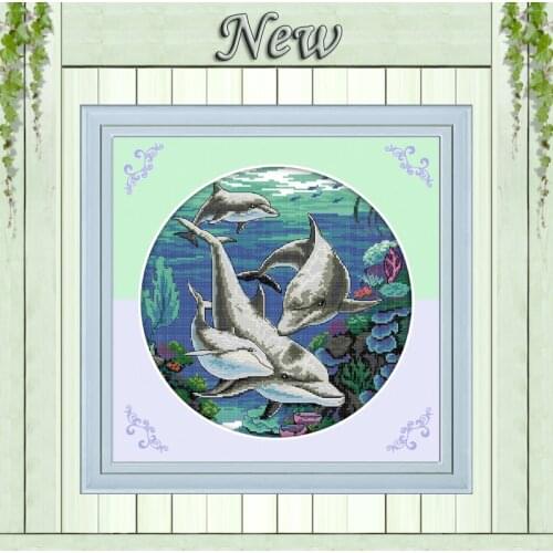 Classical dolphin animals decor paintings Counted Printed on canvas DMC 14CT 11CT Cross Stitch Needlework Kits Embroidery Sets