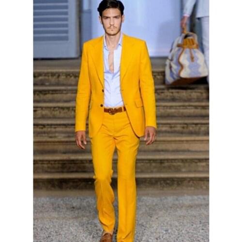 Handsome Yellow Mens Evening Dress Toast Suits Groom Tuxedos Wedding Blazer Coat Trousers Set (Jacket+Pants+Tie) NO:217