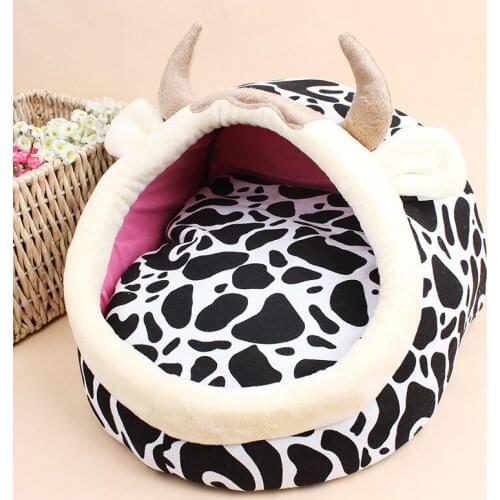 2pcs /bag Cat bed Leopard Cow Cartoon Dog Bed House Winter Warm Cat Beds Sponge Padded Puppy Sofa S/L