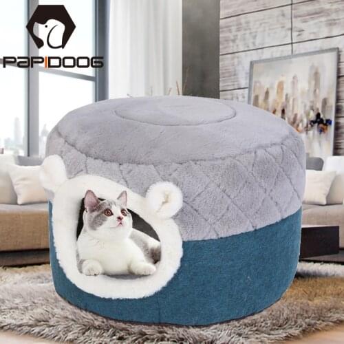 2 In 1 Round Cat Bed Detachable House Soft Plush Kennel Puppy Cushion Small Dogs Nest Winter Warm Sleeping Pet Mat Supplies