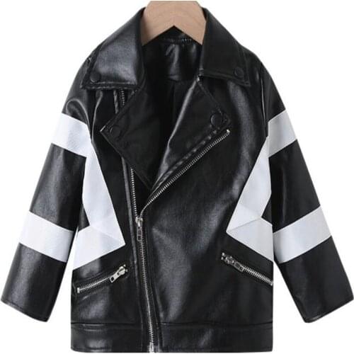 Spring Autumn Boy Fashion Handsome Motorcycle pu jacket Children csual stitching leather outwear