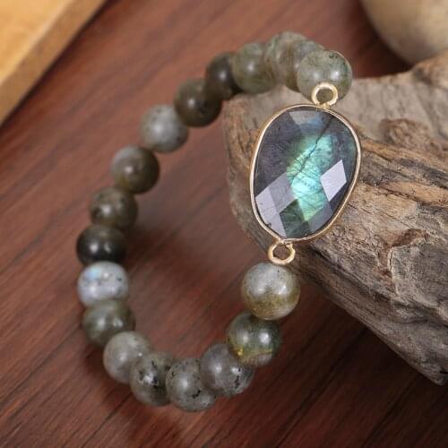 Labradorite Beads Stretch Bracelets For Women Handmade Natural Stone Charm Elastic Statement Friendship Bracelet Jewelry
