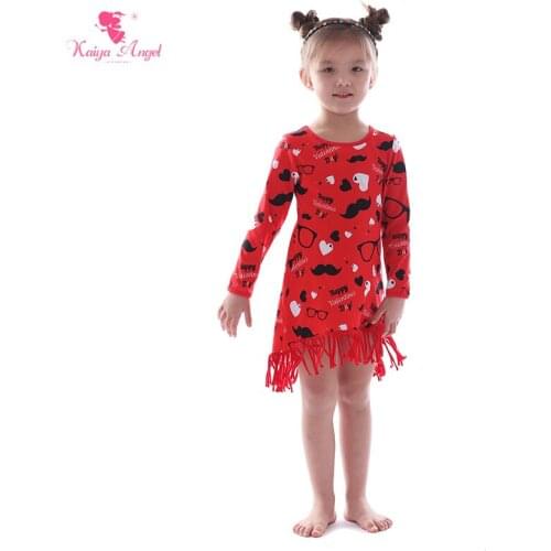 Kaiya Angel 2018 Hot Valentines Day Spring Summer Fall Girls Long Sleeve Tassel Dresses Red Love Glasses Black Beard Dress