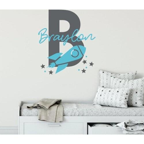 Makeyes Boys Name Custom Wall Sticker Rocket BIg Letter Wall Decals Personalized Names Wall Decor Art Design Wall Murals Q216