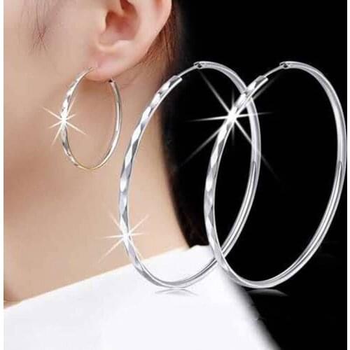 Fashion 925 Silver Round Big Earrings For Women Charm Jewelry Gift Beautiful Birthday Present
