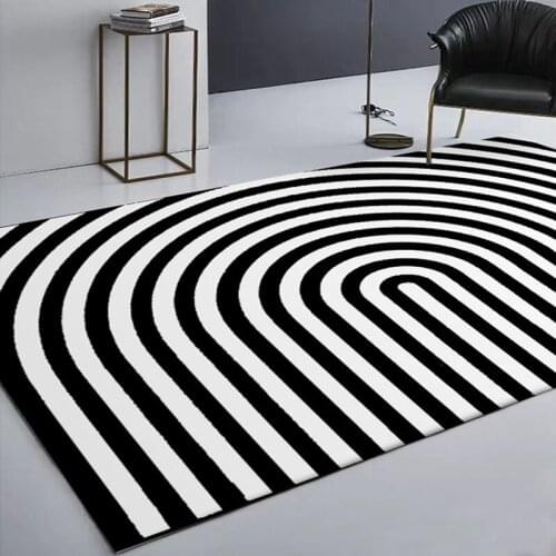 Fashion Simple Carpet Black and White Abstract Vision Geometric Printed Bedroom Bedside Area Rugs Kitchen Hallway Floor Door Mat