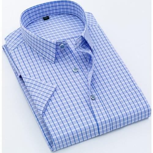 Man High Quality Mens clothing Casual Shirts Leisure Design Plaid Mens Social Shirts Short Sleeve Mens Dress Shirt for men