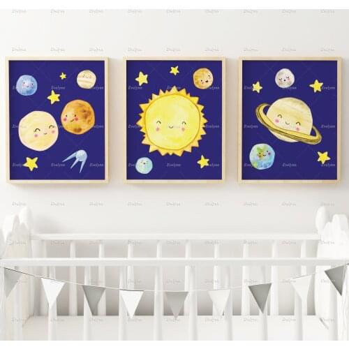 Nordic Space Nursery Wall Art Set Of 3 Space Art Prints Poster Outer Space Planet Nursery Wall Decor Kid Bedroom Living Room