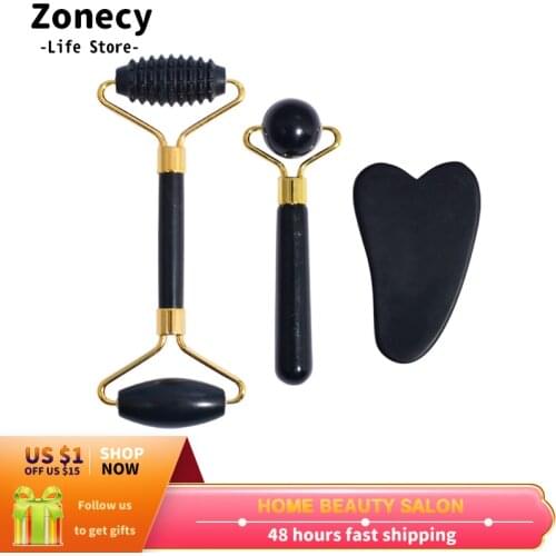 Obsidian Jade Roller Stone Natural Facial Massager Thin Lift Beauty Health Gouache Scraper For Face Eye Neck Body Skin Care Tool
