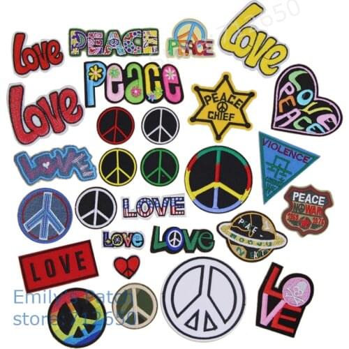 New arrival Love Peace label Embroidered patches iron on cartoon Motif Applique Clothing hat shoe bag decor embroidery accessory