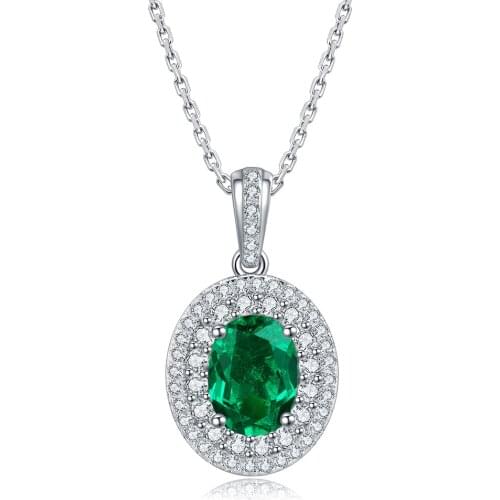 Pirmiana 2021 New 925 Sterling Silver Necklace Oval Shape Lab Growth Created Emerald Pendant Necklaces