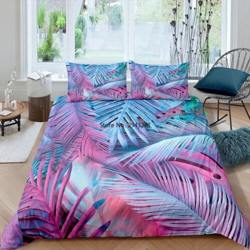 Duvet Cover Modern Creative Tropical Leaves Palms 3D Print Bedding Set Nordic Style with Zipper Quilt Pillowcase Home Textiles